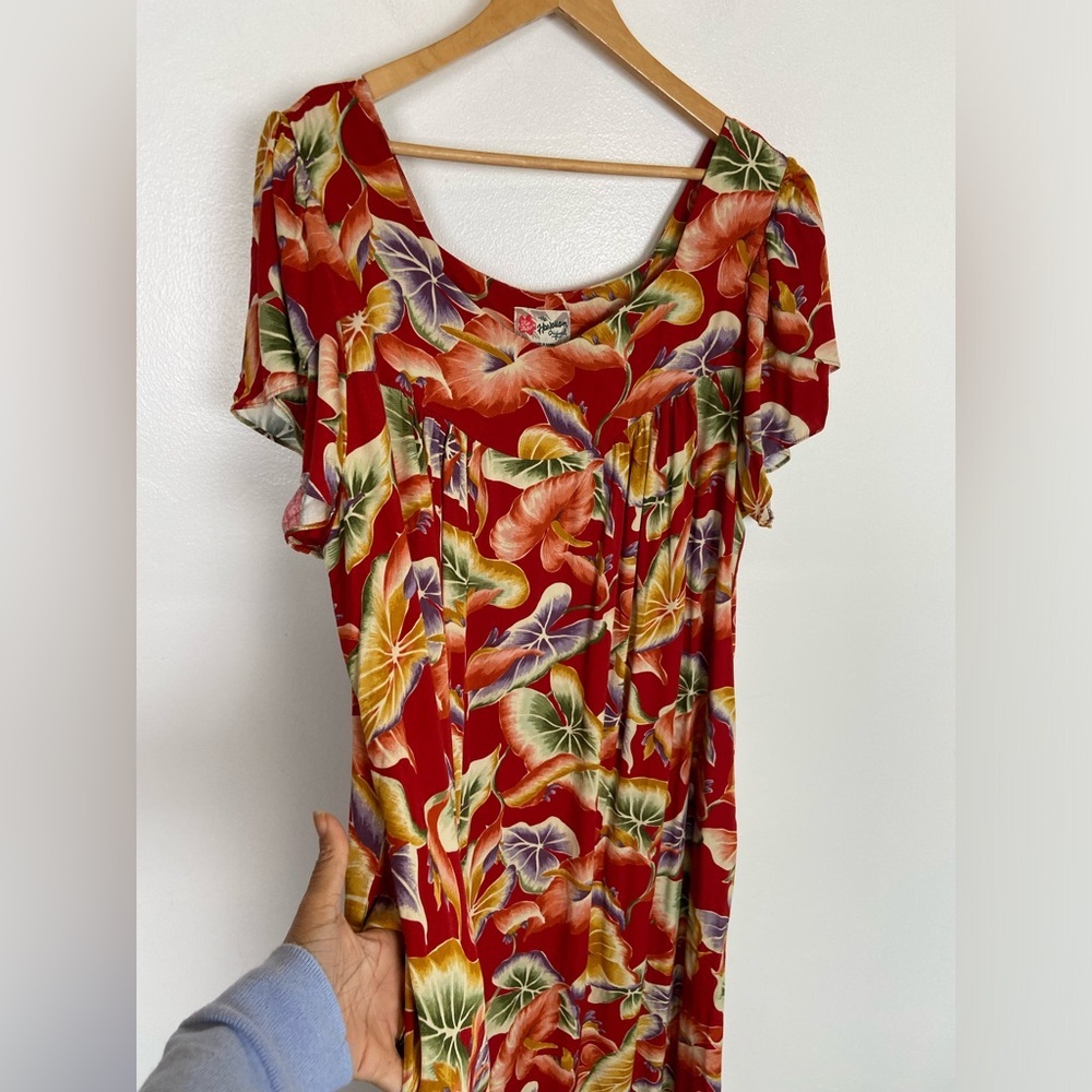 Hilo Hatties The Hawaiian Original Mumu Floral Maxi Dress 2XL Red USA Tropical‎ - Picture 3 of 9